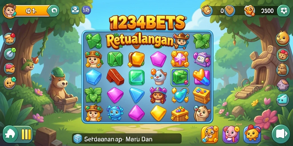 Screenshot utama 1234BETS menunjukkan aksi seru permainan Match-3.