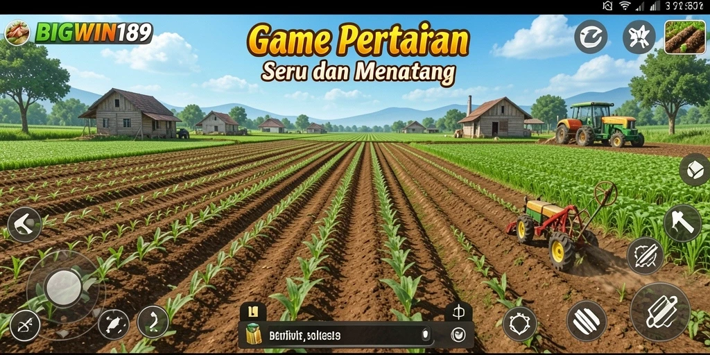 Tampilan screenshot gameplay BIGWIN189 dengan aktivitas bertani yang seru.