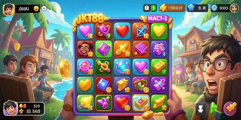 Tampilan permainan JKT88 yang penuh warna dengan gameplay Match-3.