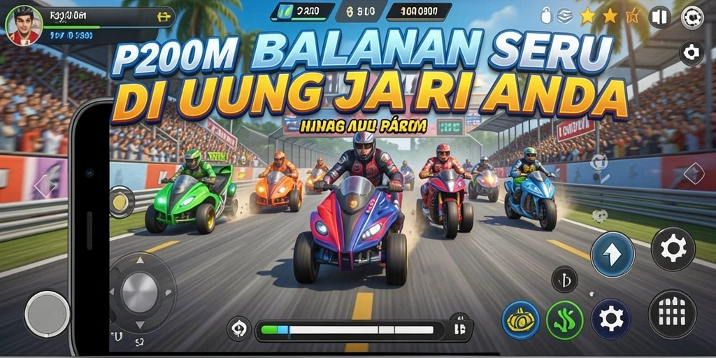 Gameplay seru P200M dengan balapan yang mendebarkan.