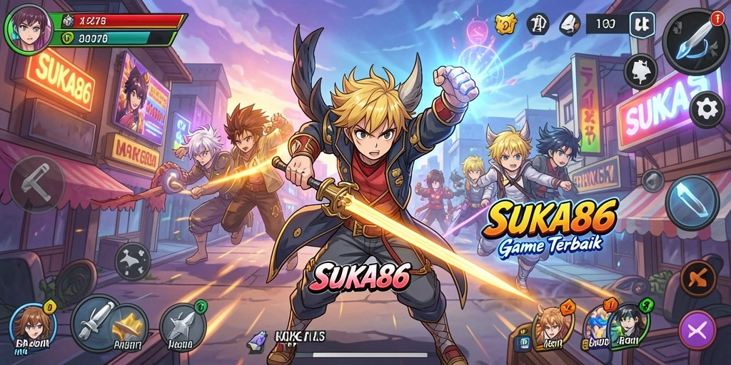 Tangkapan layar gameplay SUKA86 menampilkan aksi mendebarkan karakter Anime.