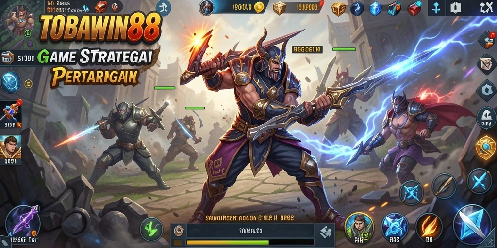 Tangkapan layar utama TOBAWIN88 menampilkan aksi pertempuran yang mendebarkan di dunia SLG.
