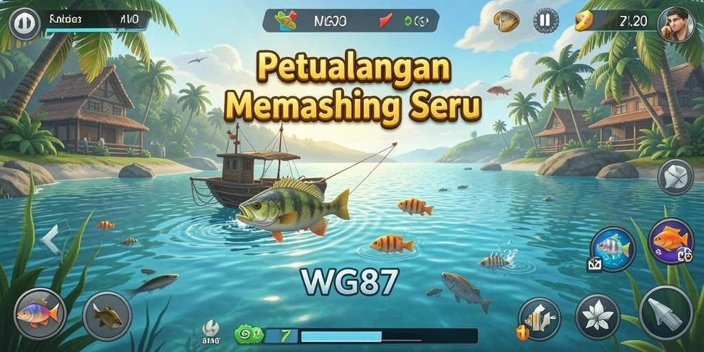 Screenshot gameplay WG87 menampilkan aksi memancing yang mendebarkan.